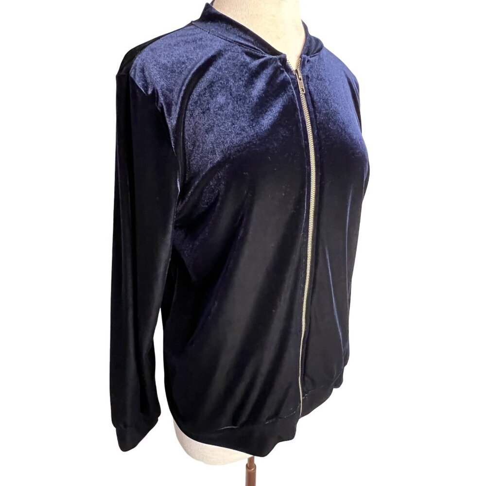 BP women’s medium Valore velvet jacket front full zipper long sleeve blue - Picture 8 of 12